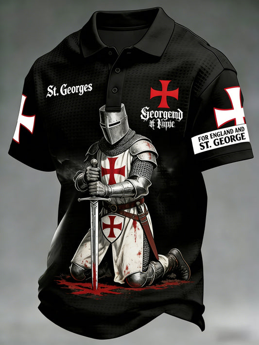Men's  Retro St George's Day  Casual Waffle Short-Sleeve Polo Shirt