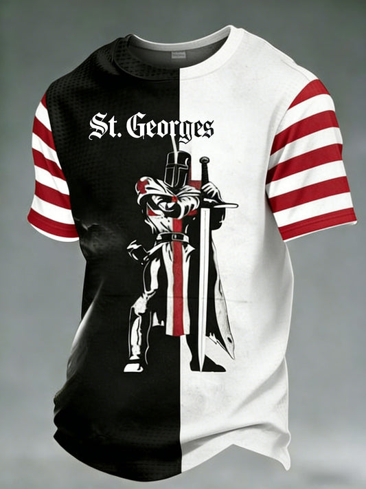 Men's  Retro St George's Day  Casual Waffle Short-Sleeve T-Shirt
