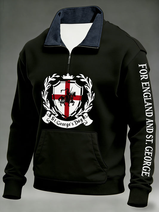 Men's  Retro St George's Day  Casual Zipper-Pocket Sweatshirt