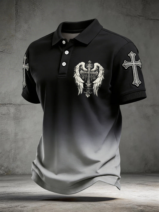 Retro Faith Cross Gradient Casual Polo Shirt