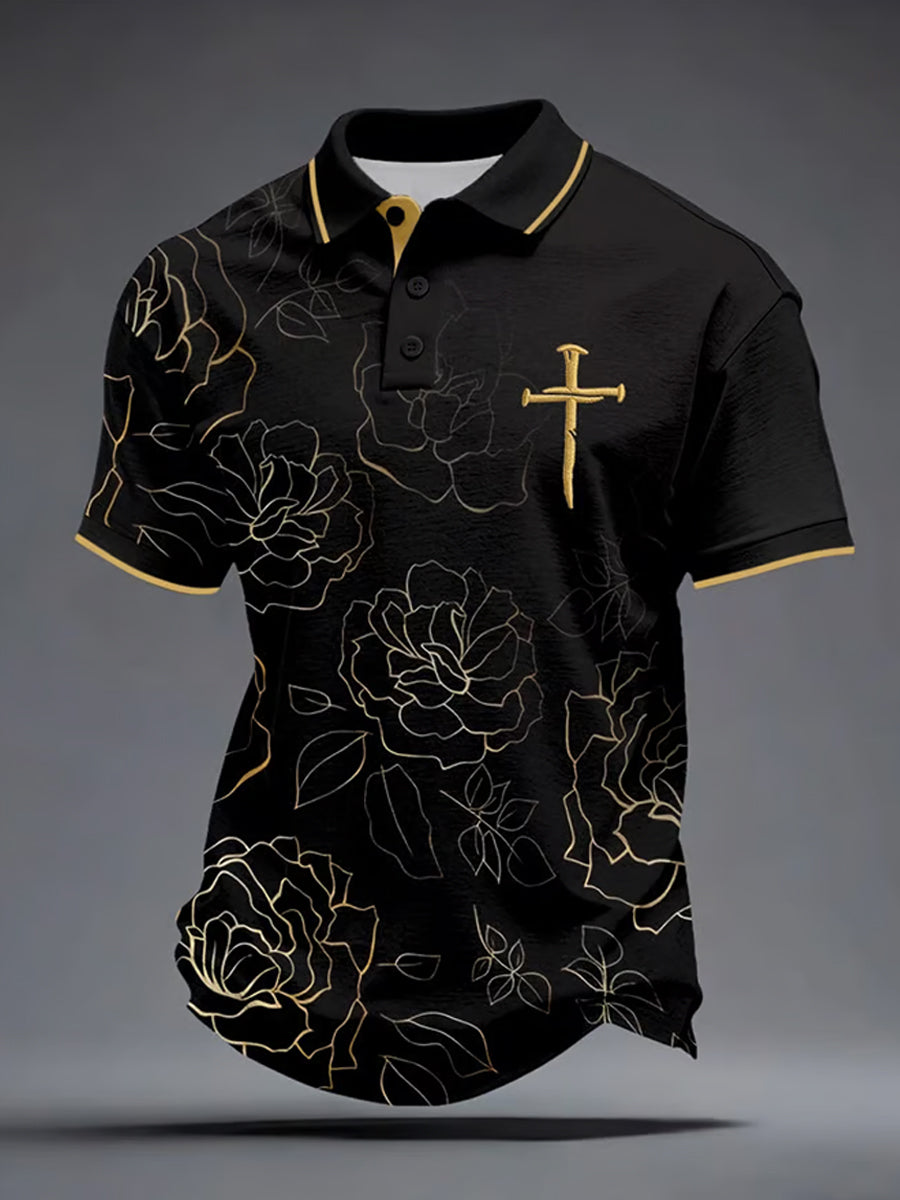 Vintage Art Print Casual Polo Shirt