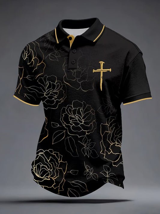 Vintage Art Print Casual Polo Shirt