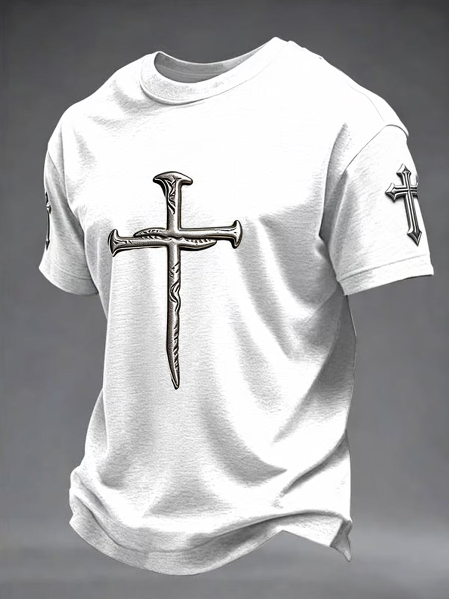 Retro Faith-Themed Art Print Casual T-Shirt