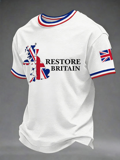 Men's Restore Britain UK Flag Print Casual Tee