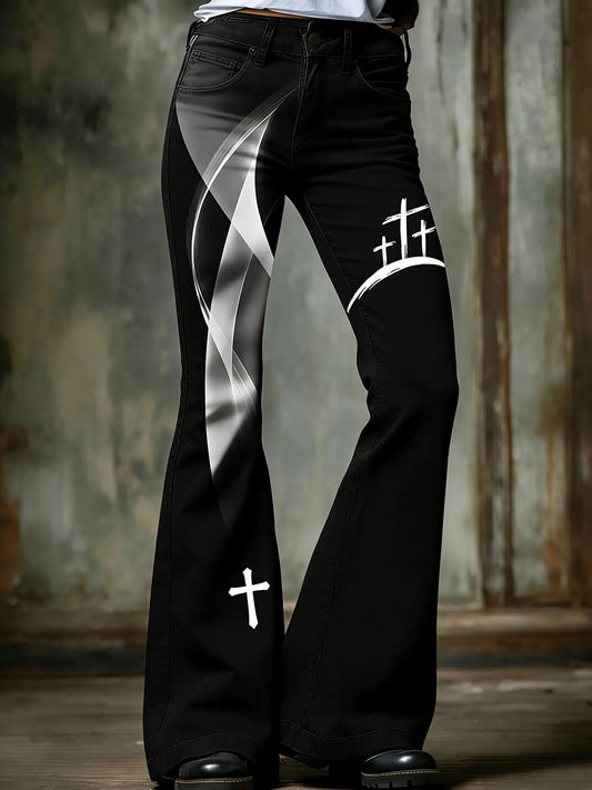Women's Cross Print Casual Trousers