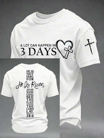 Men's A Lot Can Happen in 3 Days Embroidery Pattern Tee