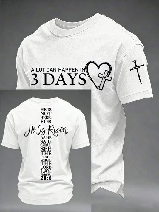 Men's A Lot Can Happen in 3 Days Embroidery Pattern Tee