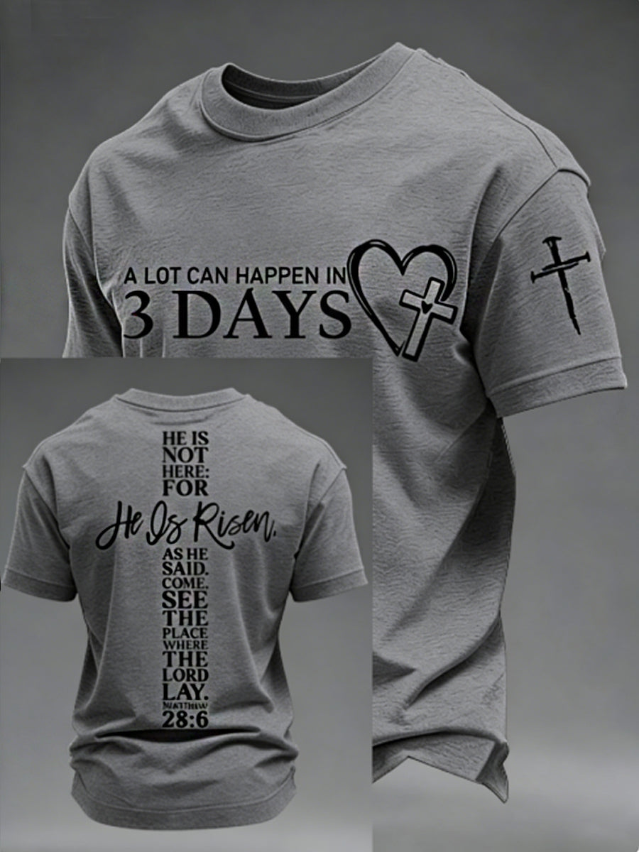 Men's A Lot Can Happen in 3 Days Embroidery Pattern Tee