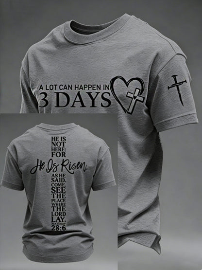 Men's A Lot Can Happen in 3 Days Embroidery Pattern Tee