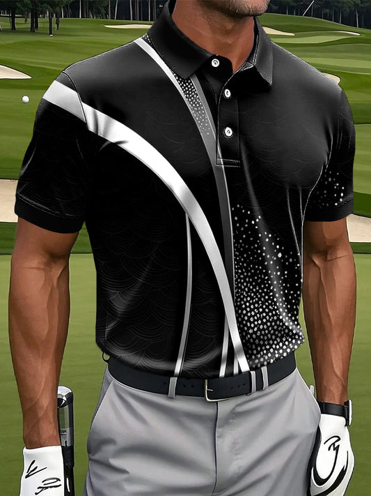 Men's Vintage Golf Striped Casual Polo Shirt