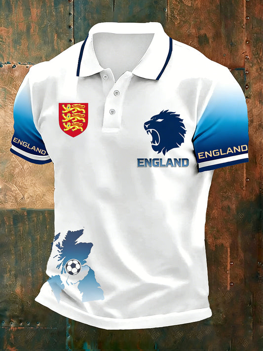 Men's vintage British football fan printed casual polo shirt