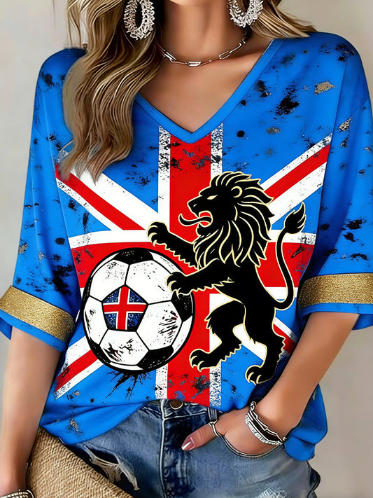 Retro British Football Fan Print Casual Top