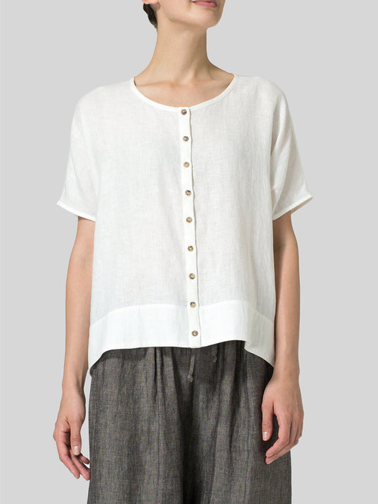 Women's Solid-Color Crew-Neck Casual Shirt