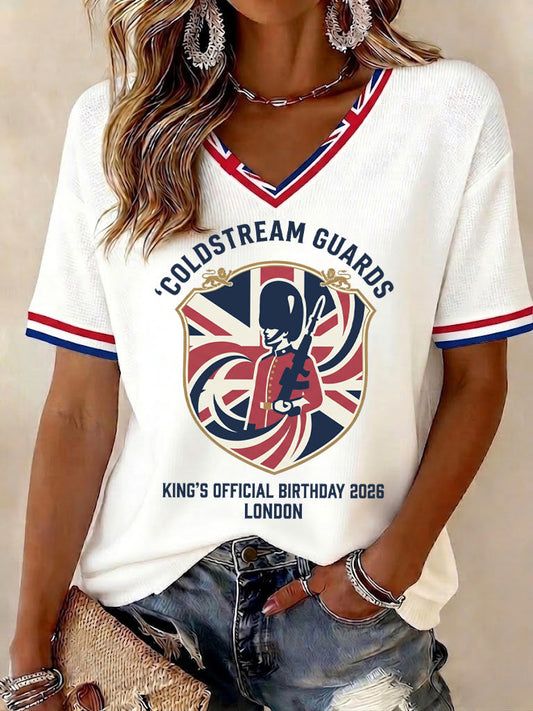 Women's King's Official Birthday Trooping The Colour Printed V-neck T-shirt