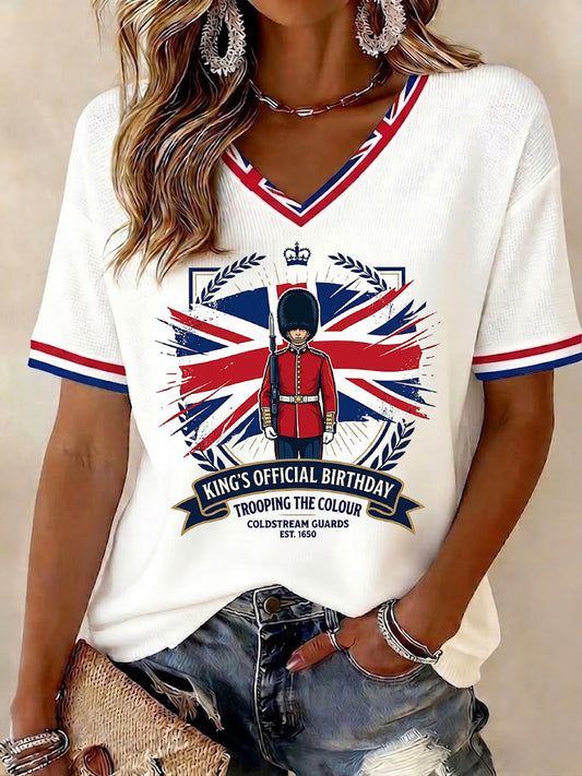 Women's King's Official Birthday Trooping The Colour Printed V-neck T-shirt