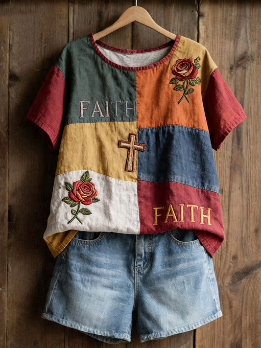 Women's Floral Cross Print Casual T-shirt