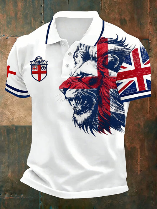 Men's Retro British Football Fan Print Casual Polo Shirt