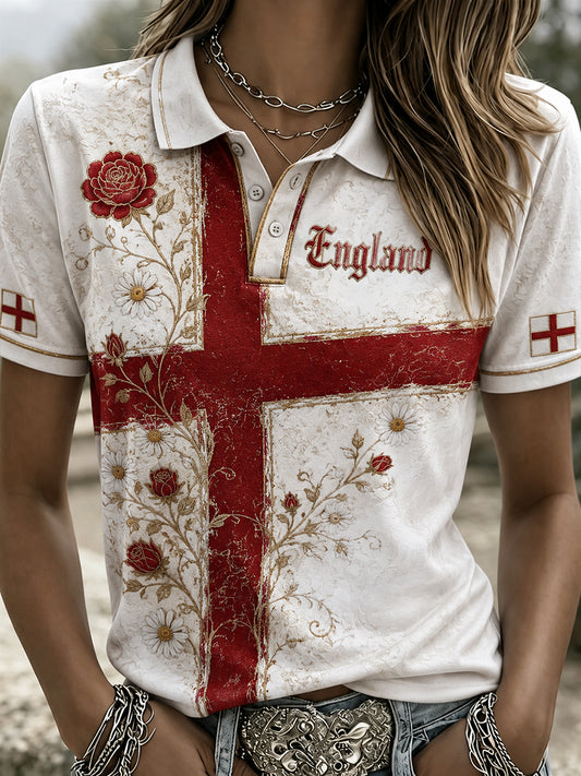 Women's England Football Polo T-Shirt
