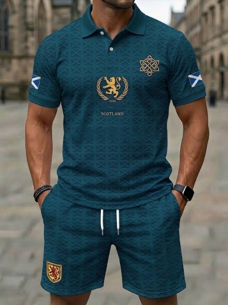 Retro UK Scotland Football Lover 2026 Print Casual Polo & Shorts Set