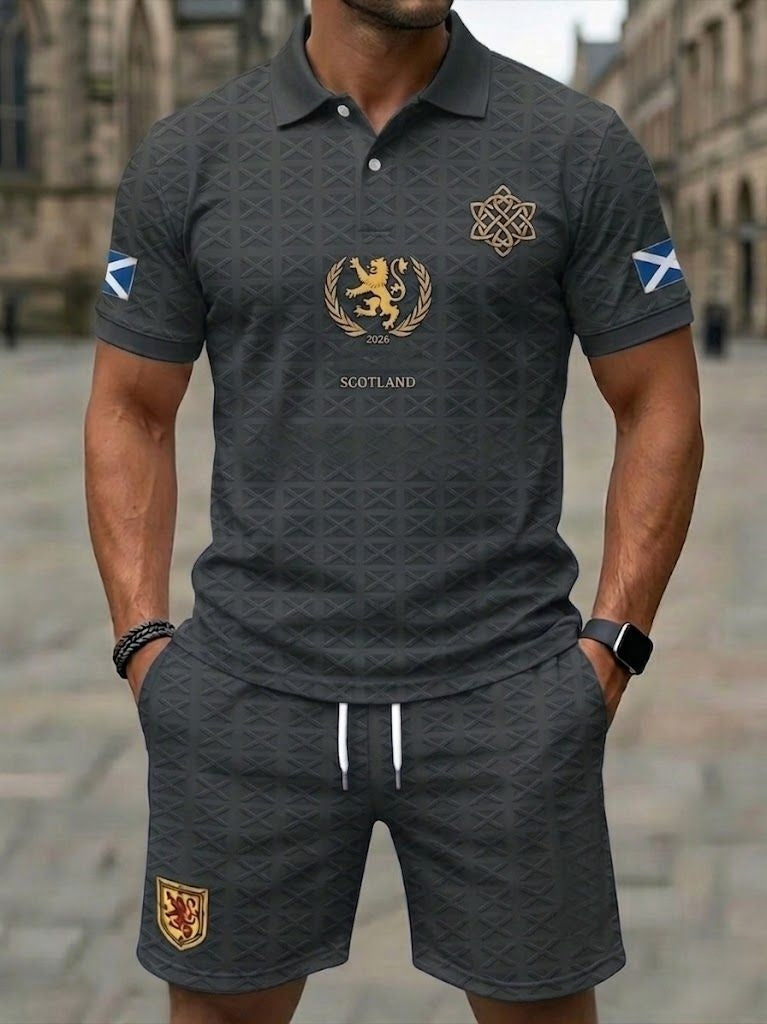Retro UK Scotland Football Lover 2026 Print Casual Polo & Shorts Set