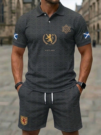 Retro UK Scotland Football Lover 2026 Print Casual Polo & Shorts Set