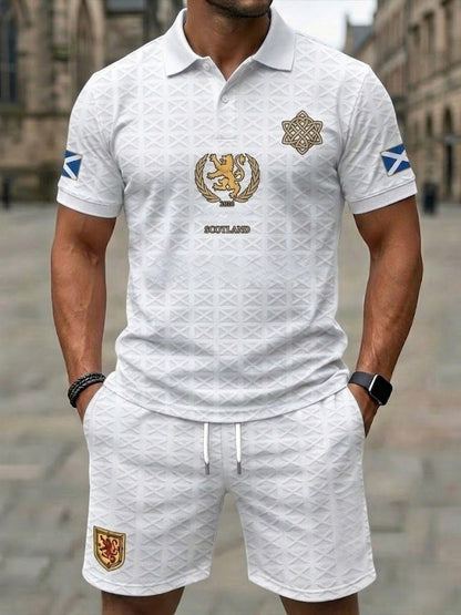 Retro UK Scotland Football Lover 2026 Print Casual Polo & Shorts Set