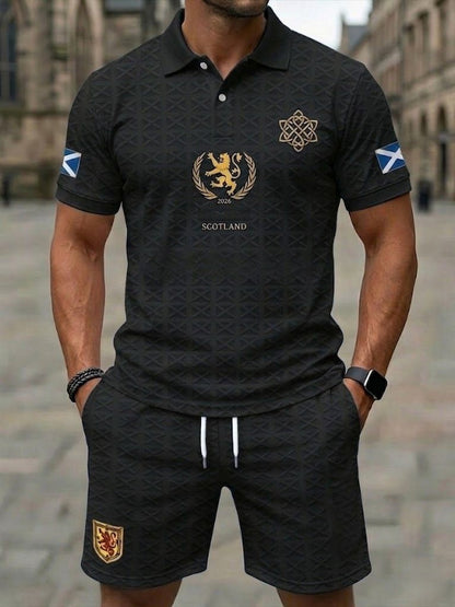 Retro UK Scotland Football Lover 2026 Print Casual Polo & Shorts Set