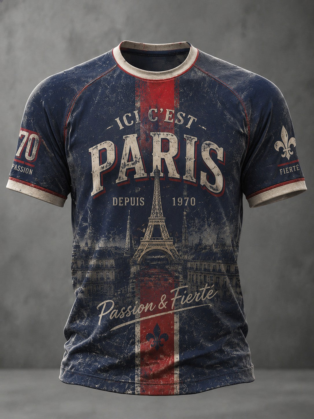 Men's La Gloire en Bleu Rouge Football Printed T-shirt