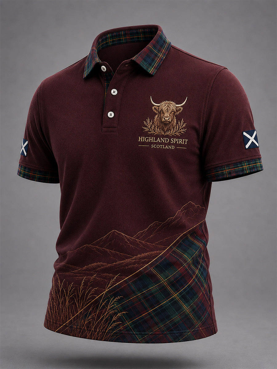 Men's Scottish Plaid Print Casual Polo