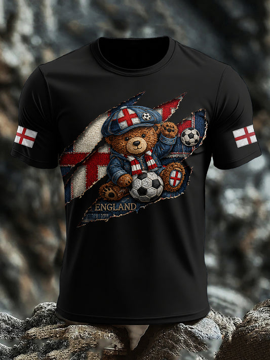 Vintage British Paddington Bear Soccer Art Print Casual T-Shirt