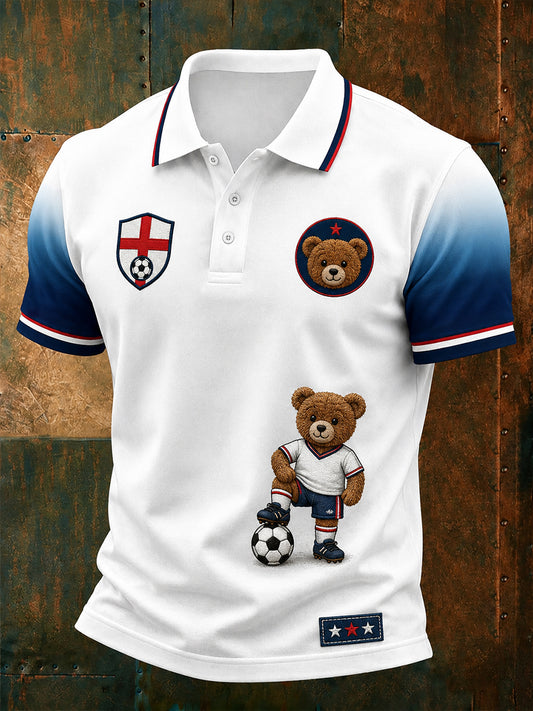 Retro British Paddington Bear Football Art Print Casual Polo Shirt