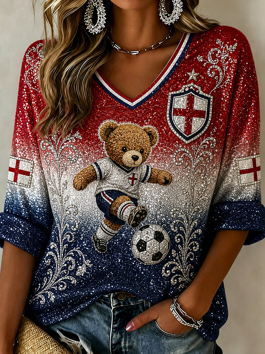 Vintage British Paddington Bear Soccer Art Print Casual Top