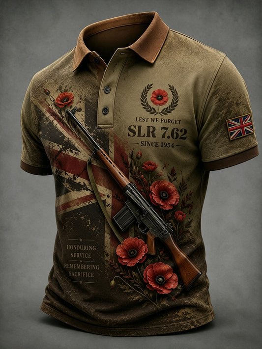 Men's Retro Weapon Print Short-Sleeve Polo Shirt