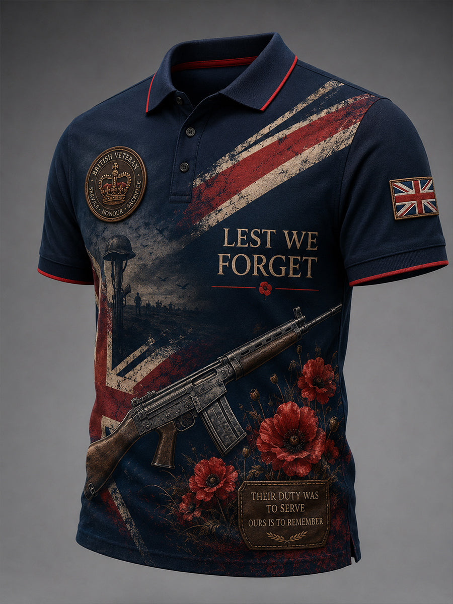 Men's Retro Veteran Weapon Print Short-Sleeve Polo Shirt
