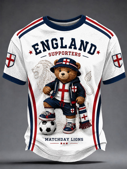 Retro British Bear Soccer Fan Art Print Casual T-Shirt