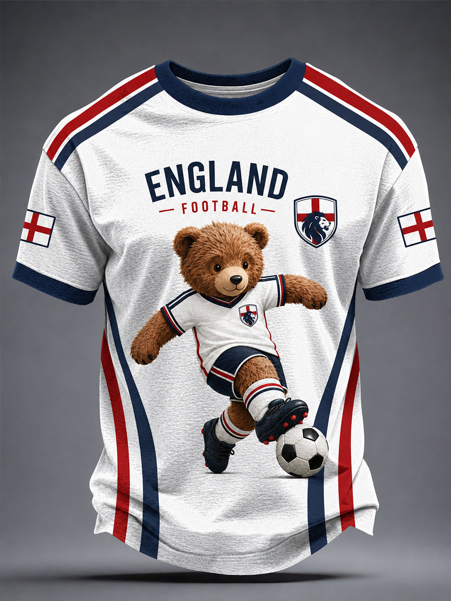 Retro British Bear Soccer Fan Art Print Casual T-Shirt