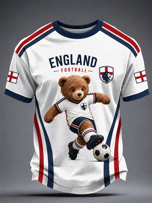 Retro British Bear Soccer Fan Art Print Casual T-Shirt