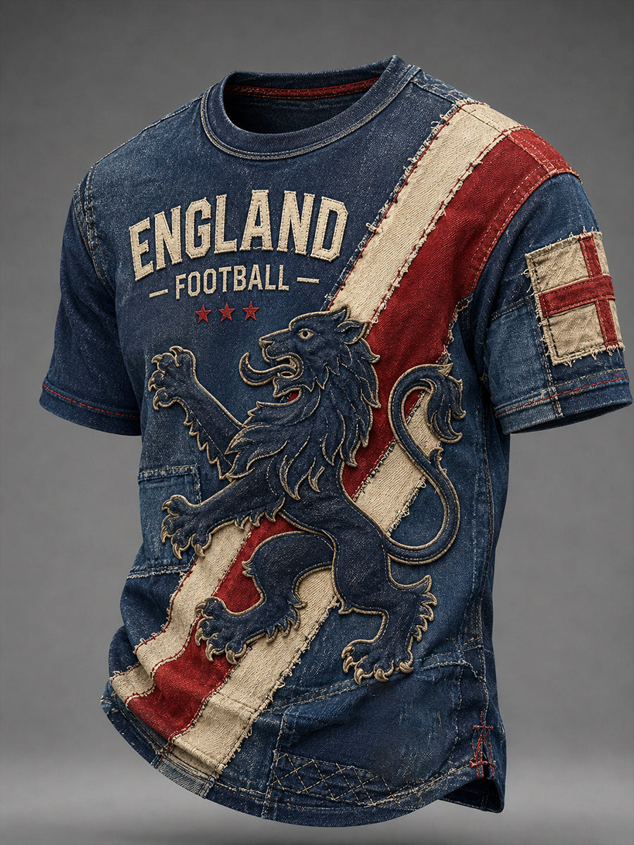 Retro England Football Fan Art Print Casual T-Shirt
