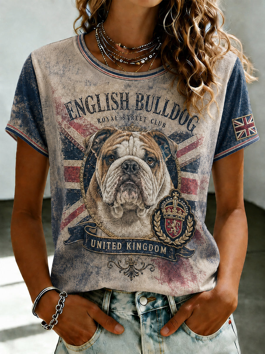 Women's British Bulldog Union Jack Print T-shirt