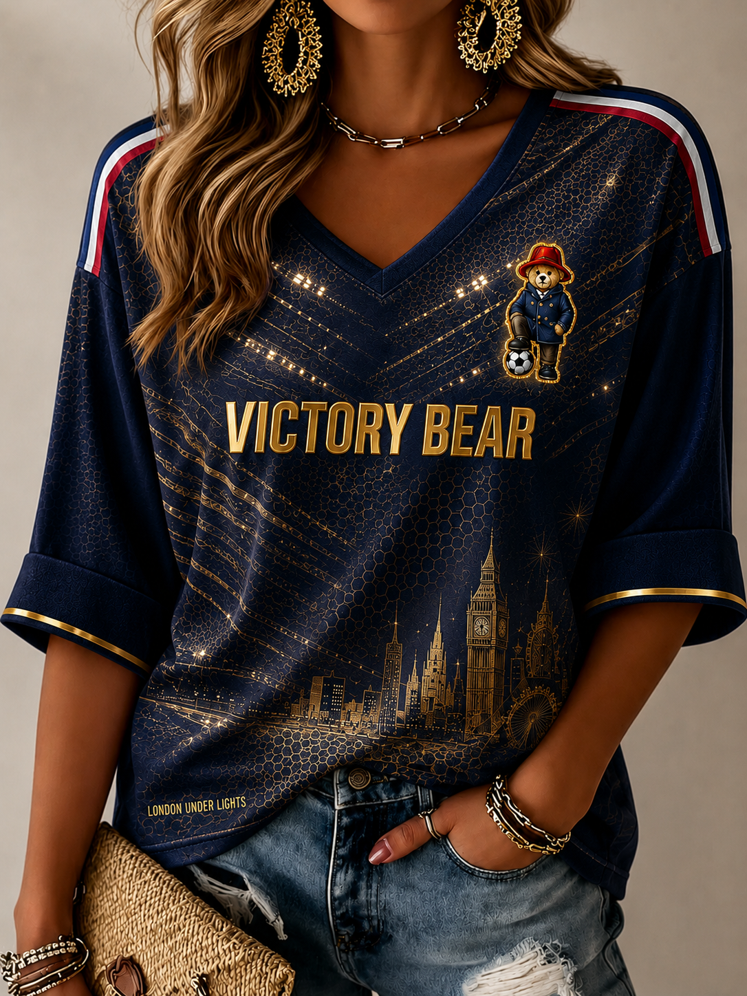 Women's Paddington Bear Football Linen Short-Sleeved T-Shirt