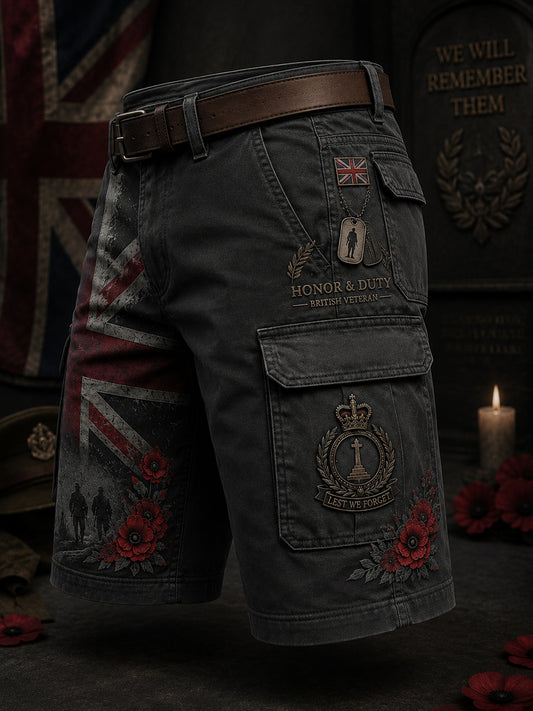 Men's Retro Veteran Commemorative Print Short Cargo Pants