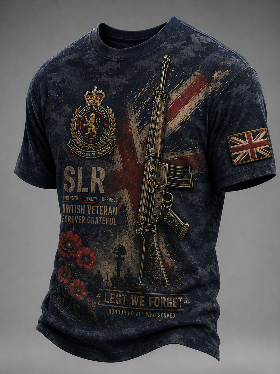 Men's Retro Veteran Commemorative Print Short-Sleeve Top