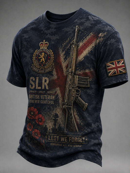 Men's Retro Veteran Commemorative Print Short-Sleeve Top