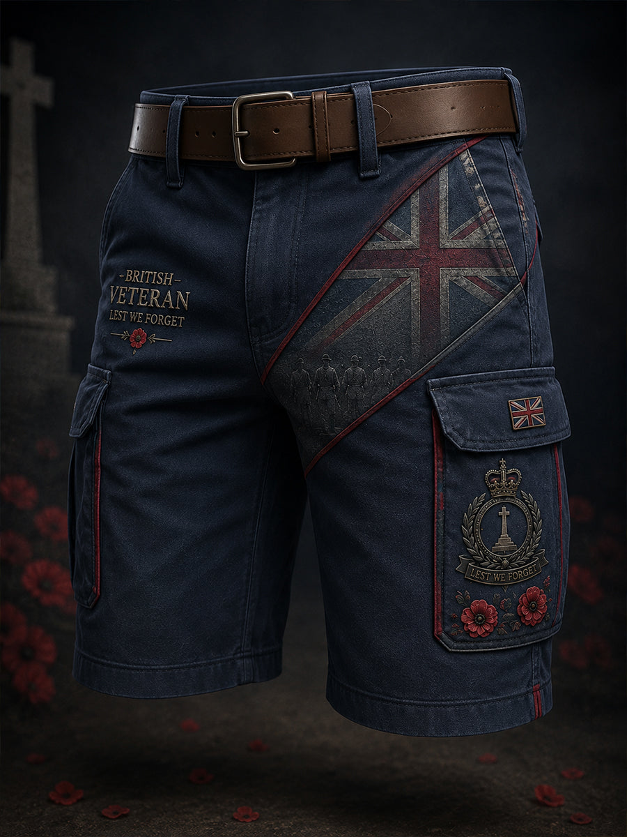 Men's Retro Veteran Commemorative Print Short Cargo Pants