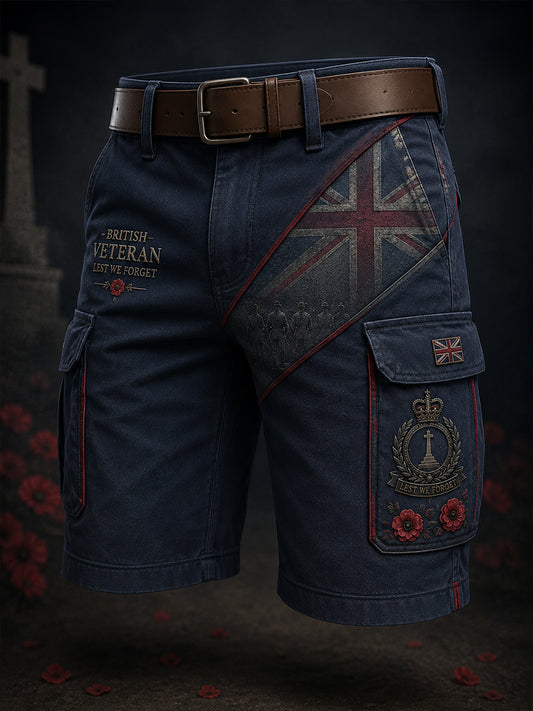 Men's Retro Veteran Commemorative Print Short Cargo Pants
