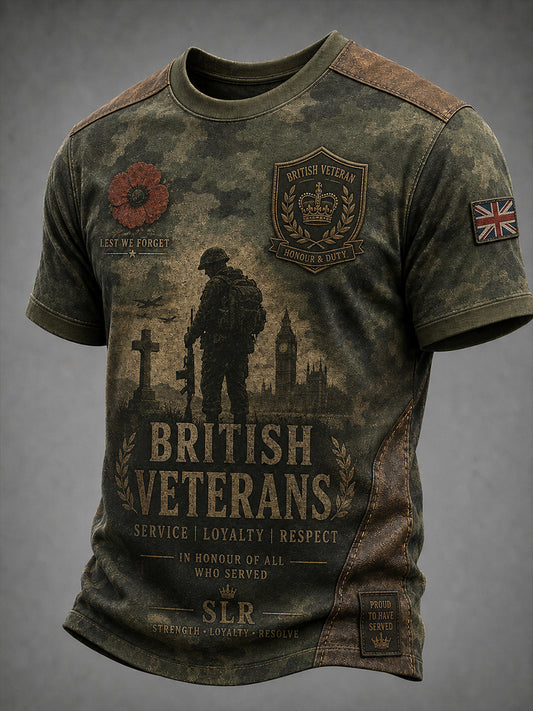 Men's Retro Veteran Commemorative Print Short-Sleeve Top