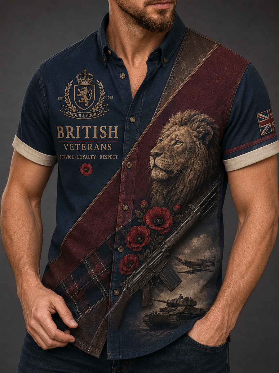 Men's Short-Sleeve Shirt With Vintage Veteran-Inspired Print