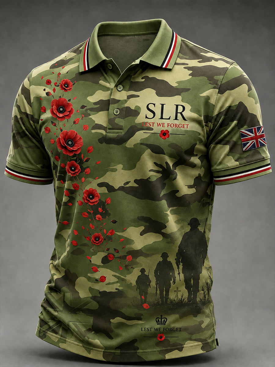 Men's Short-Sleeve Polo Shirt with Vintage Veteran-Inspired Print