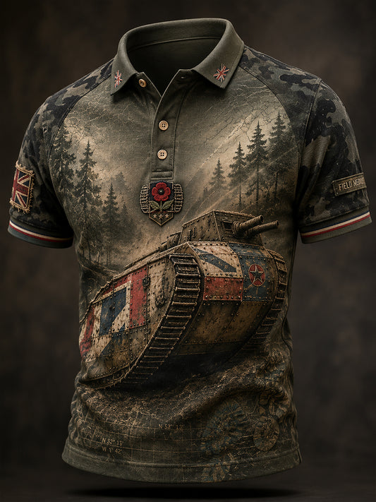 Men's British Veteran Art Print Polo Shirt