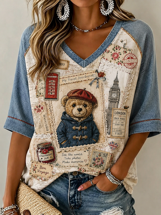 Women's Paddington Bear Linen Short-Sleeved T-Shirt